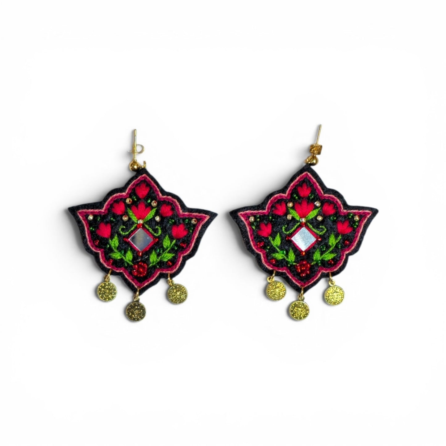 Black Floral Star Earrings