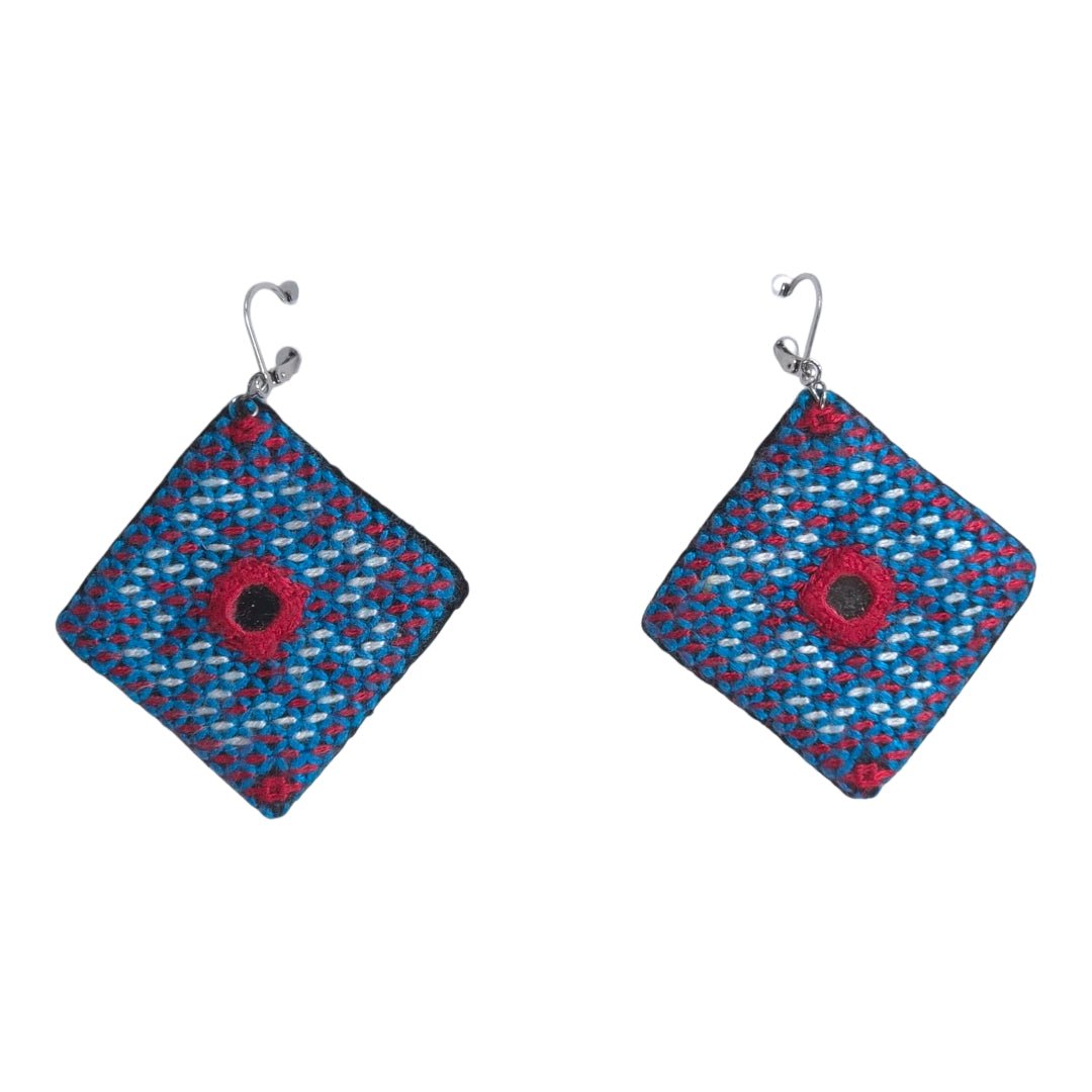 Baluchi Blue Diamond Embroidered Earrings - UniqueEntity Art