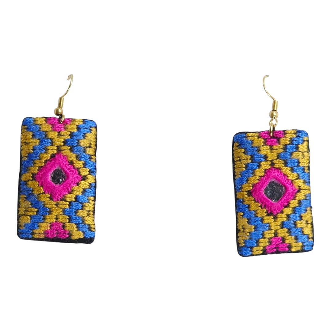 Baluchi Blue Yellow Zigzag Diamond Earrings - UniqueEntity Art