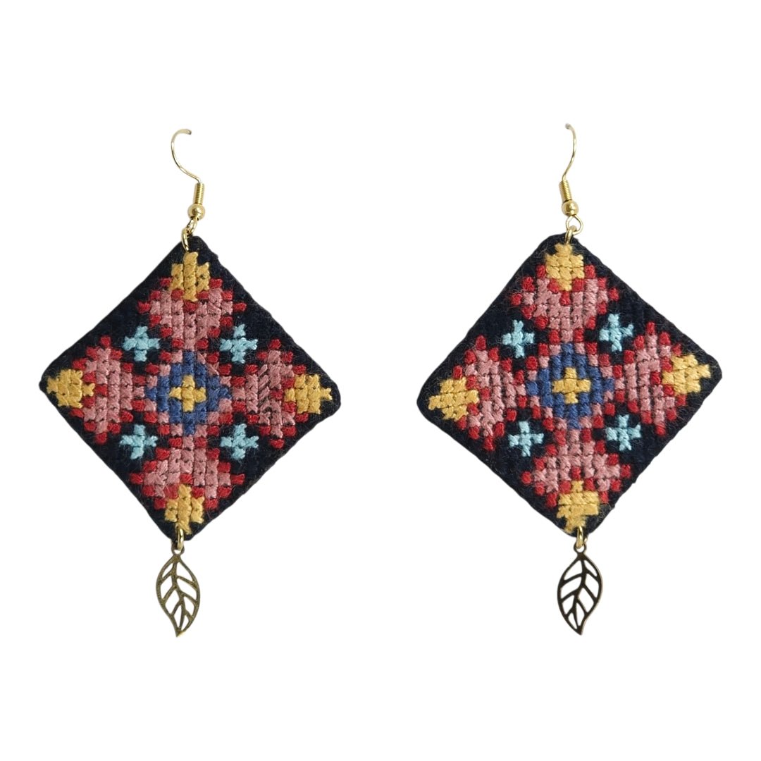 Baluchi Diamond Cross Stitch Earrings - UniqueEntity Art
