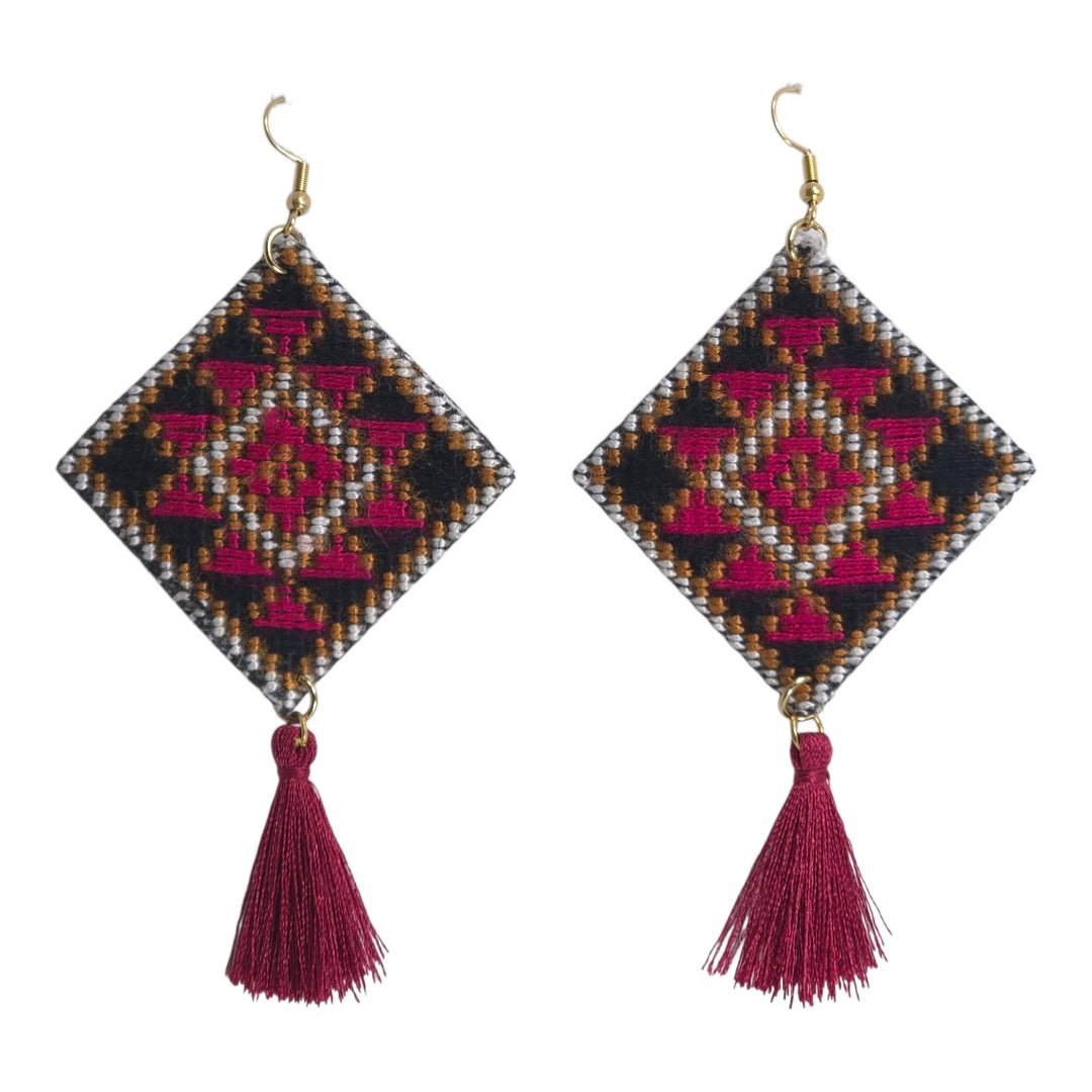 Baluchi Diamond Magenta Tassel Earrings - UniqueEntity Art