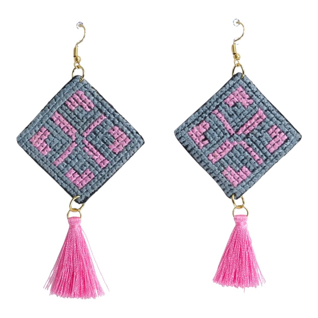 Baluchi Diamond Pink Tassel Earrings - UniqueEntity Art