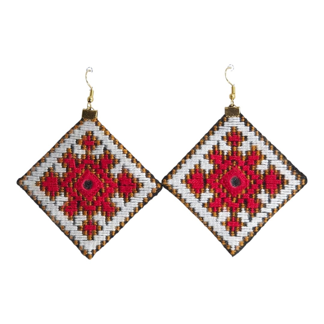 Baluchi Diamond Red Geometric Earrings - UniqueEntity Art