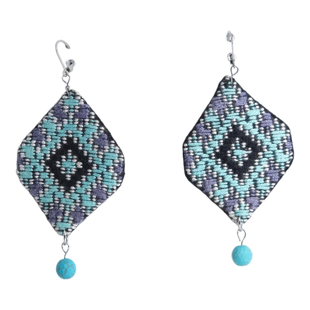 Baluchi Diamond Teal Tribal Earrings - UniqueEntity Art