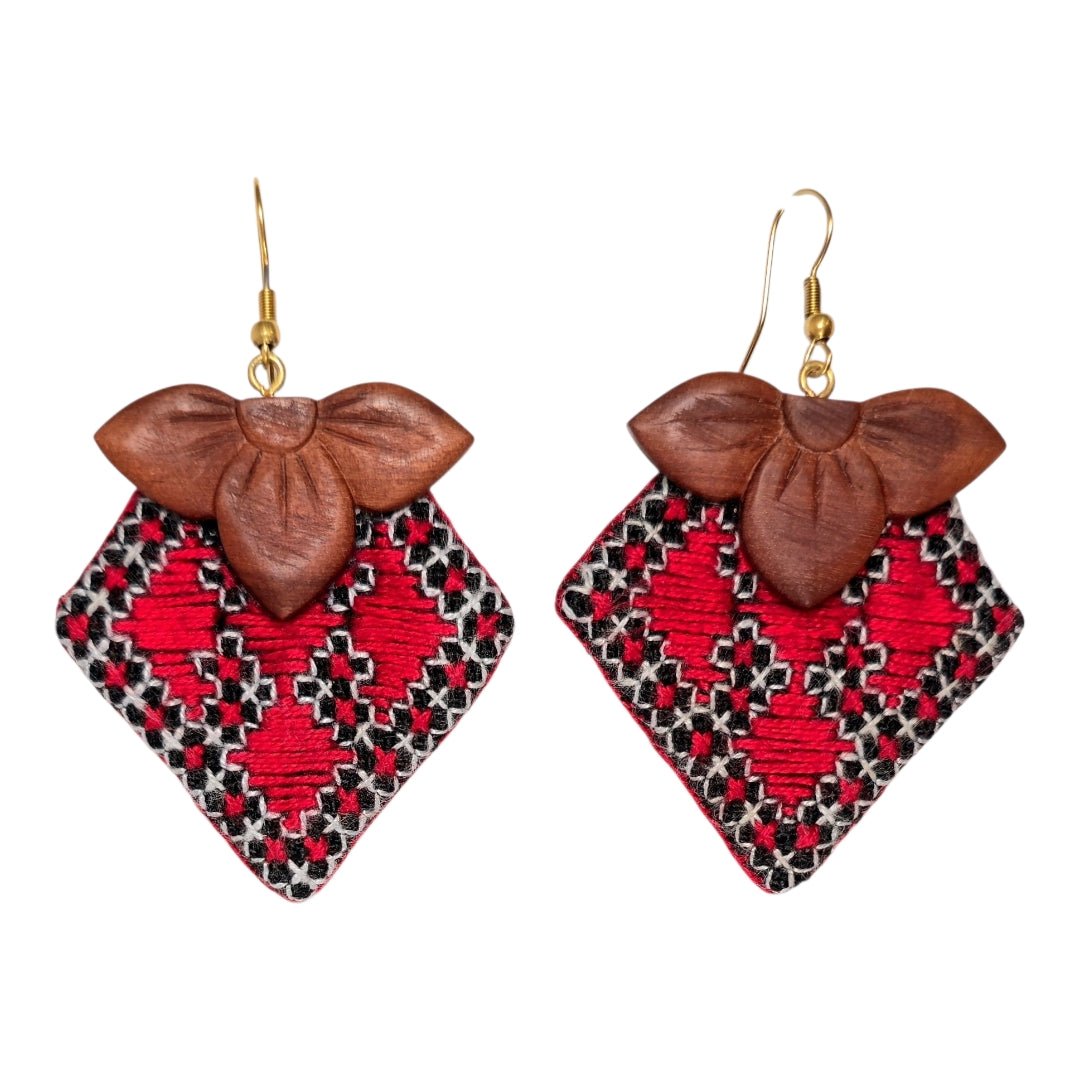 Baluchi Red Diamond Embroidery Earrings - UniqueEntity Art