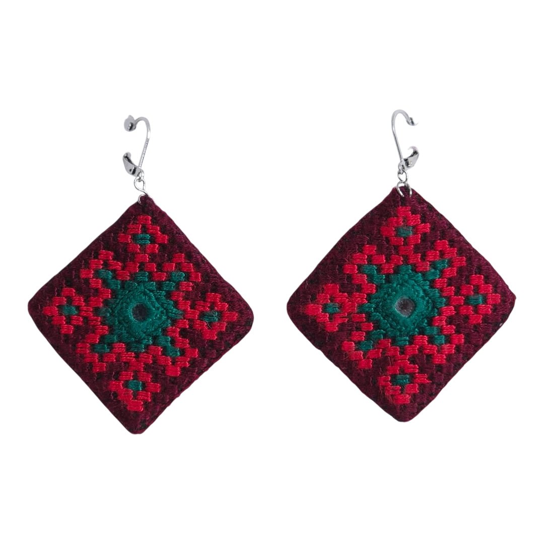 Burgundy Granny Square Earrings - UniqueEntity Art
