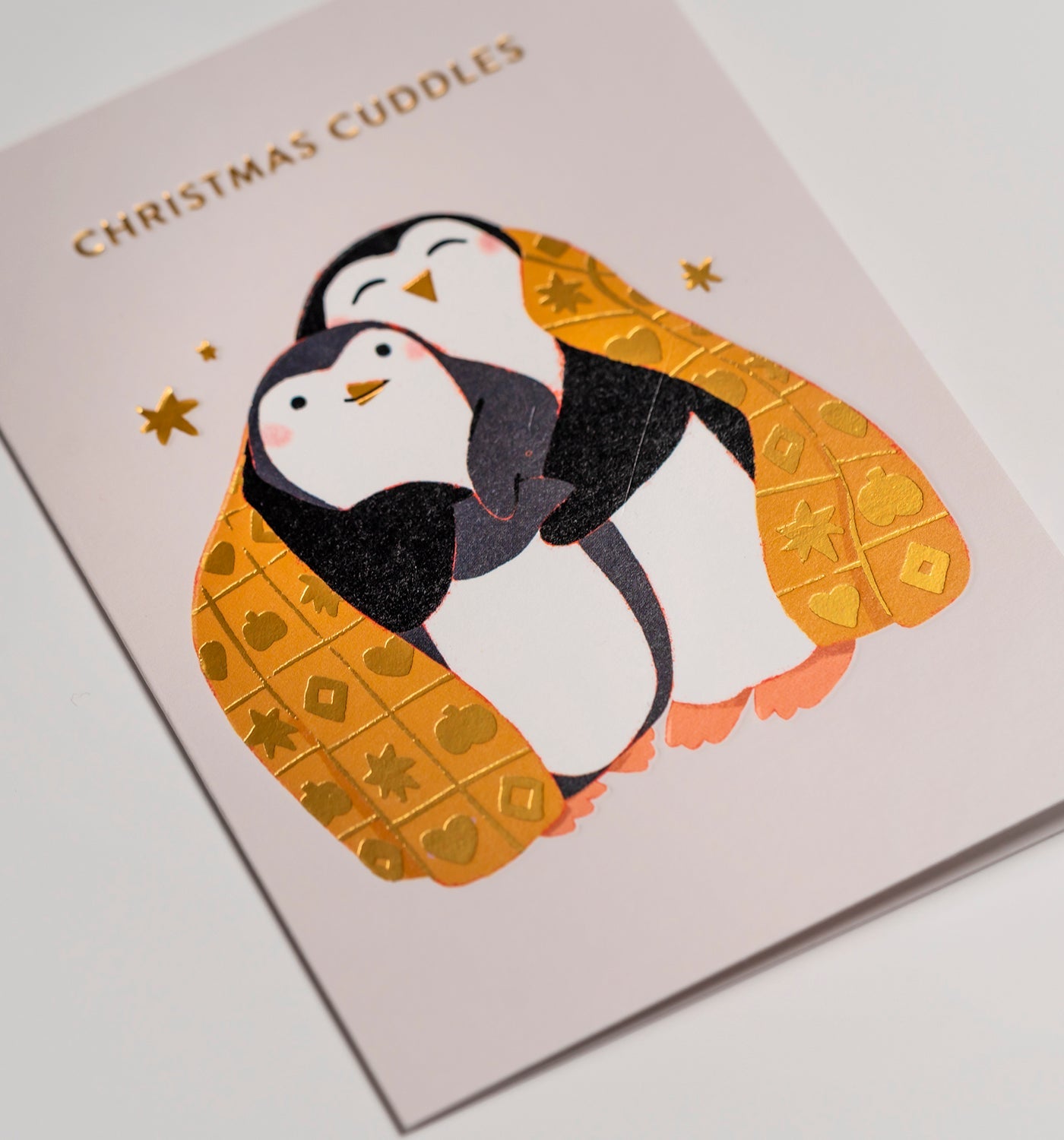 Cosy Cuddling Penguins Christmas Card - UniqueEntity Art