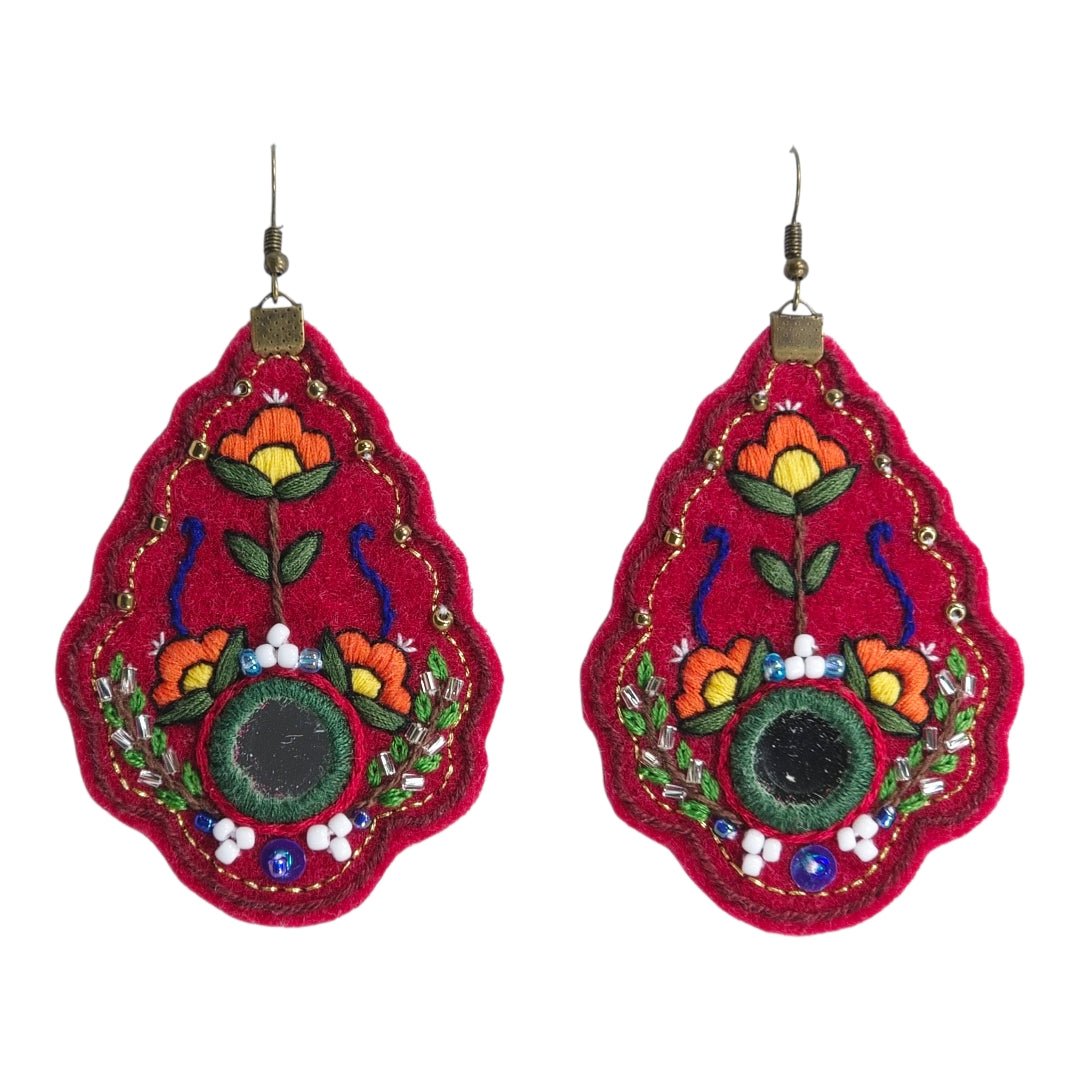 Crimson Floral Mirror Earrings - UniqueEntity Art