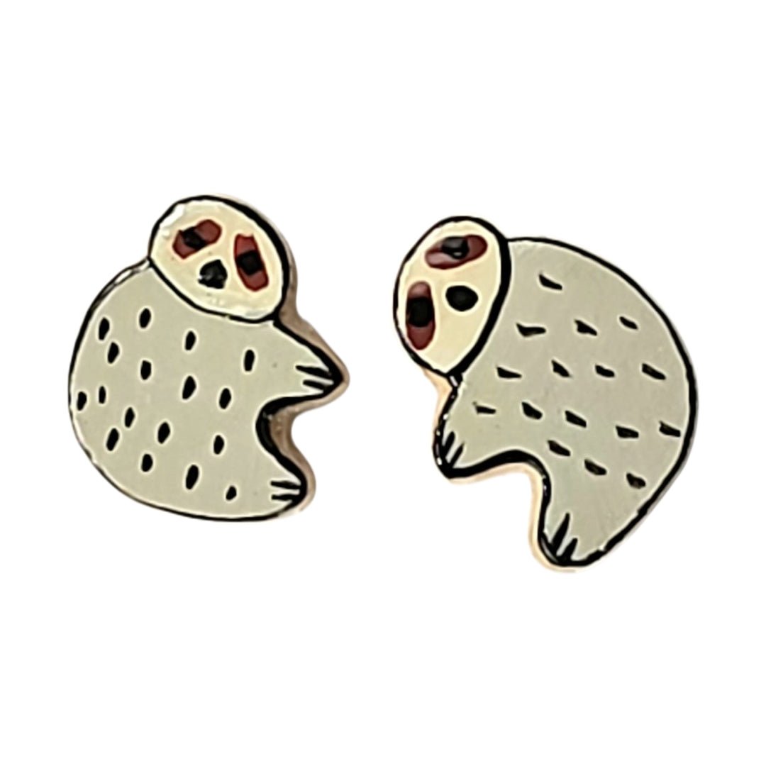 Curled Grey Sloth Earrings - UniqueEntity Art