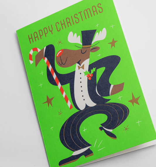 Dapper Dancing Reindeer Christmas Card - UniqueEntity Art