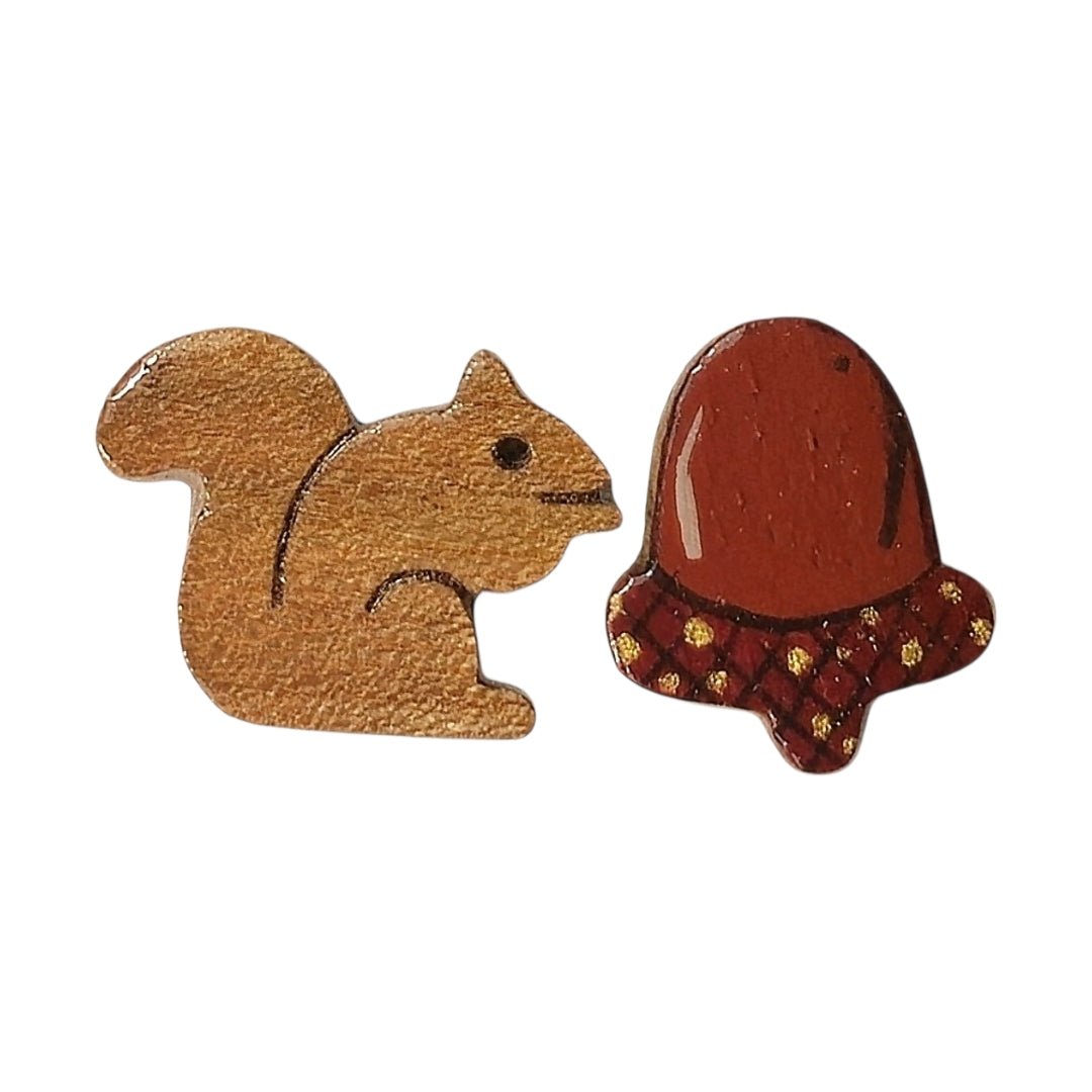 Golden Squirrel Acorn Earrings - UniqueEntity Art