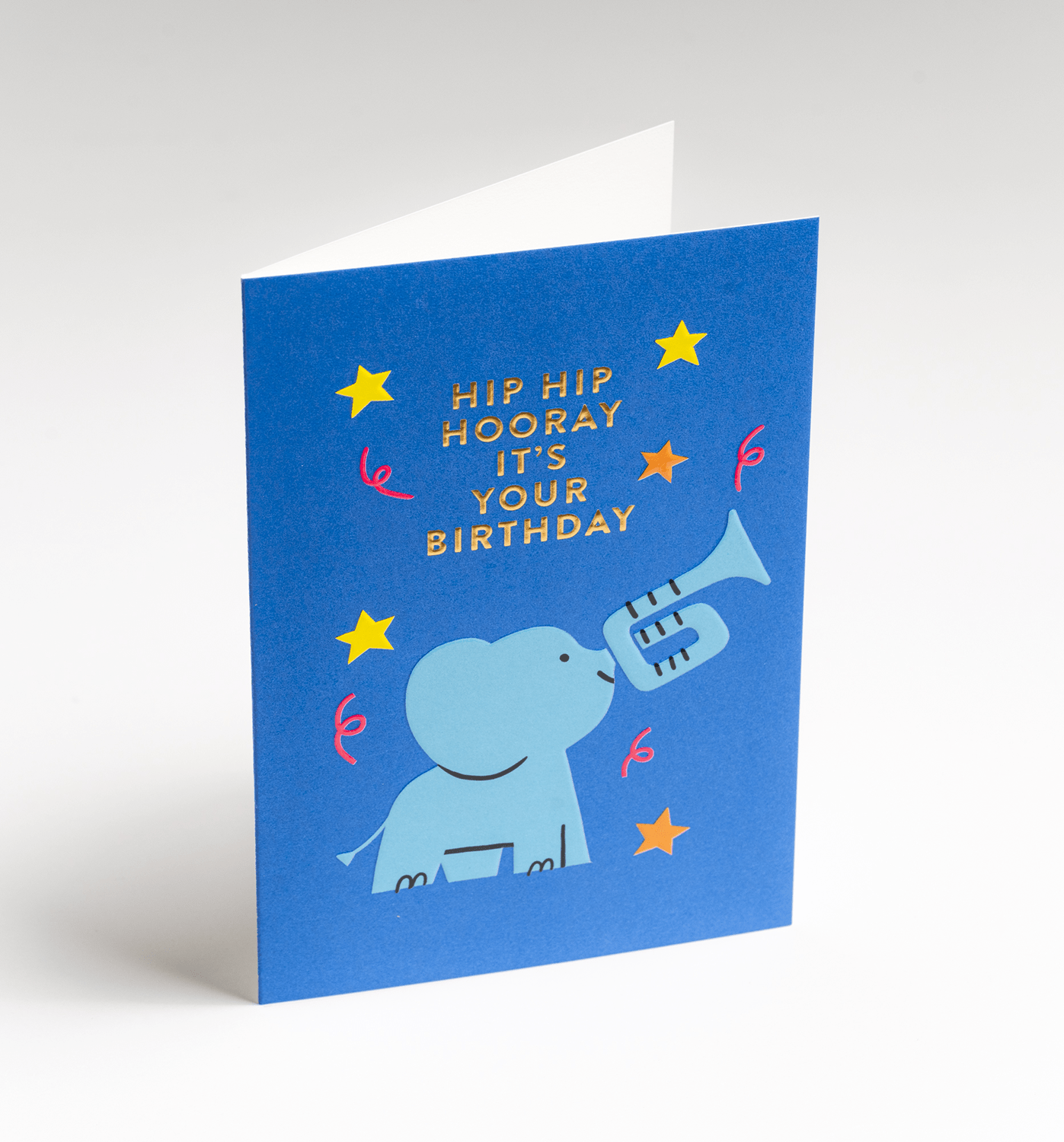 Hip Hip Hooray Elephant Trumpet Birthday Card - UniqueEntity Art