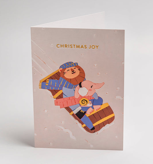 Joyful Sledging Friends Christmas Card - UniqueEntity Art