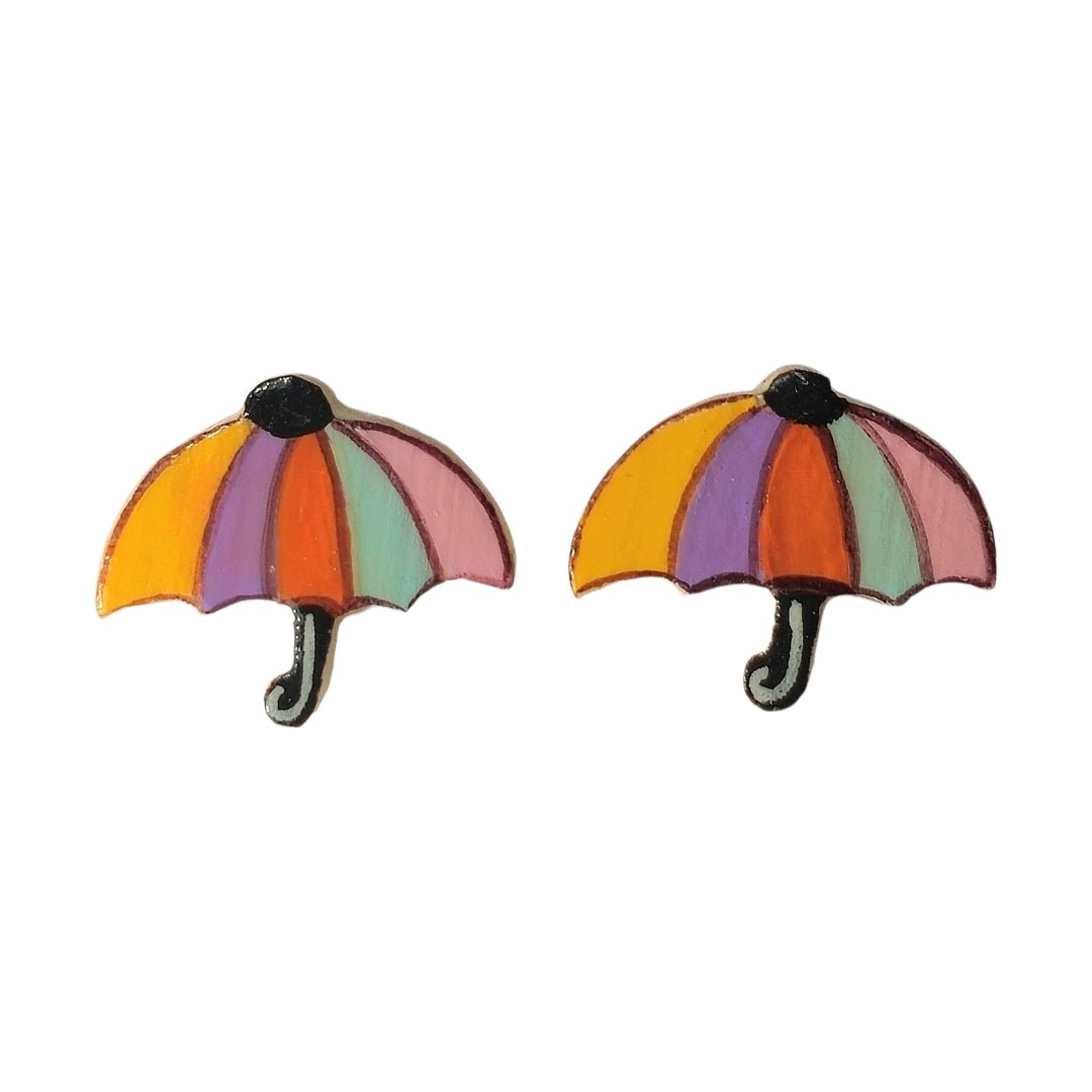 Multicolour Striped Umbrella Earrings - UniqueEntity Art
