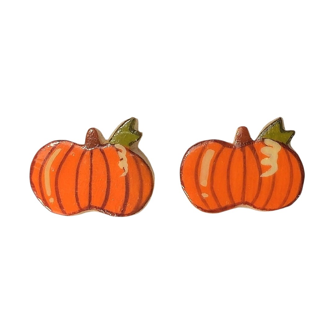 Orange Pumpkin Wooden Earrings - UniqueEntity Art