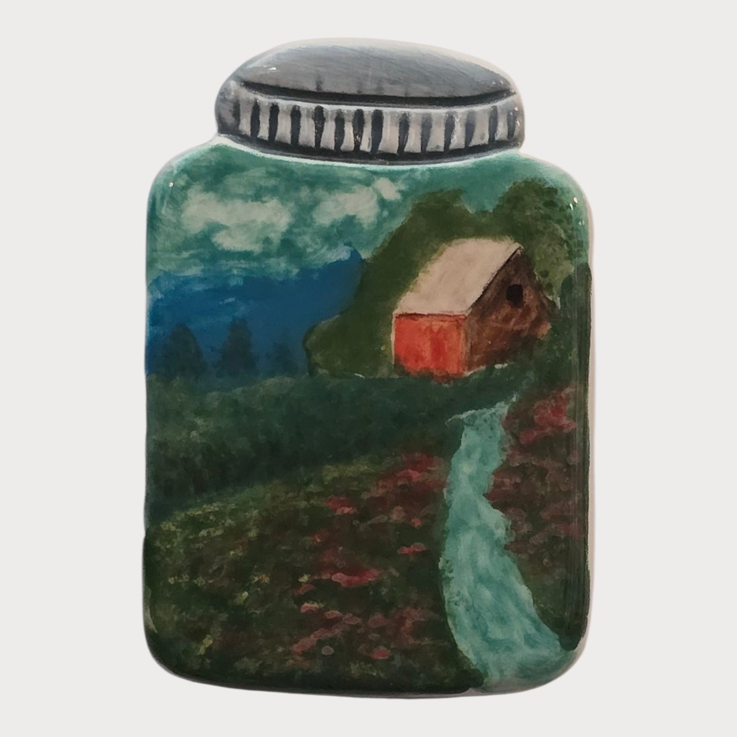 Pastoral Cottage Landscape Jar Magnet - UniqueEntity Art