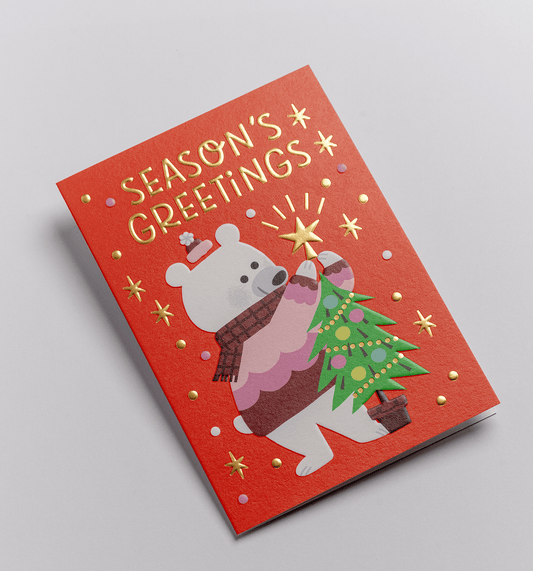 Polar Bear Seasons Greetings Christmas Card - UniqueEntity Art
