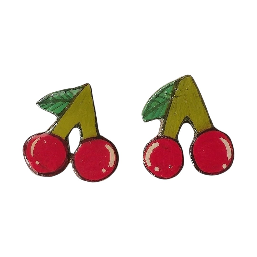 Red Cherry Wooden Earrings - UniqueEntity Art