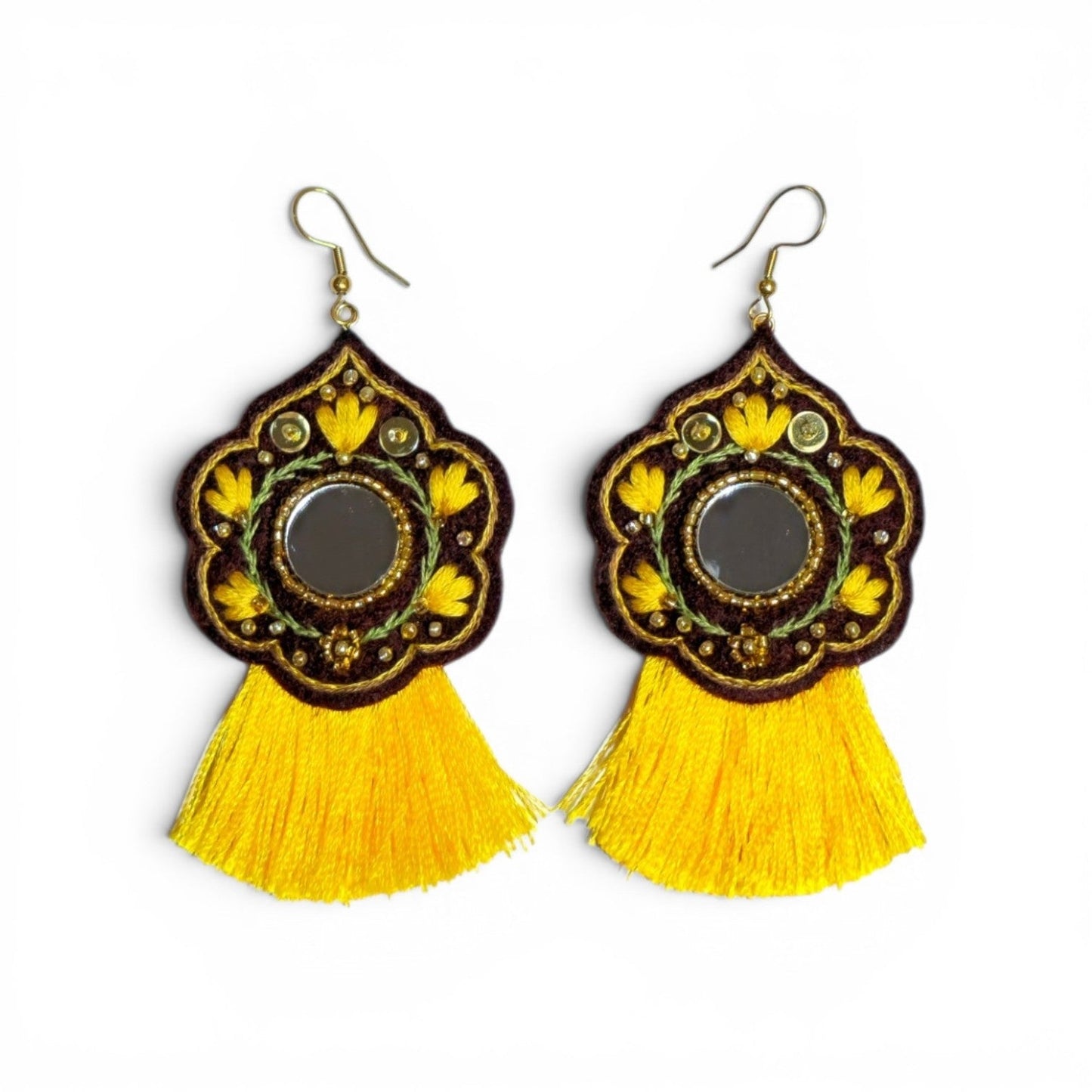 Yellow Tassel Floral Earrings - UniqueEntity Art