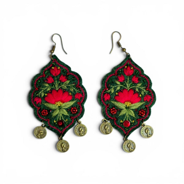 Ornate Red Floral Earrings