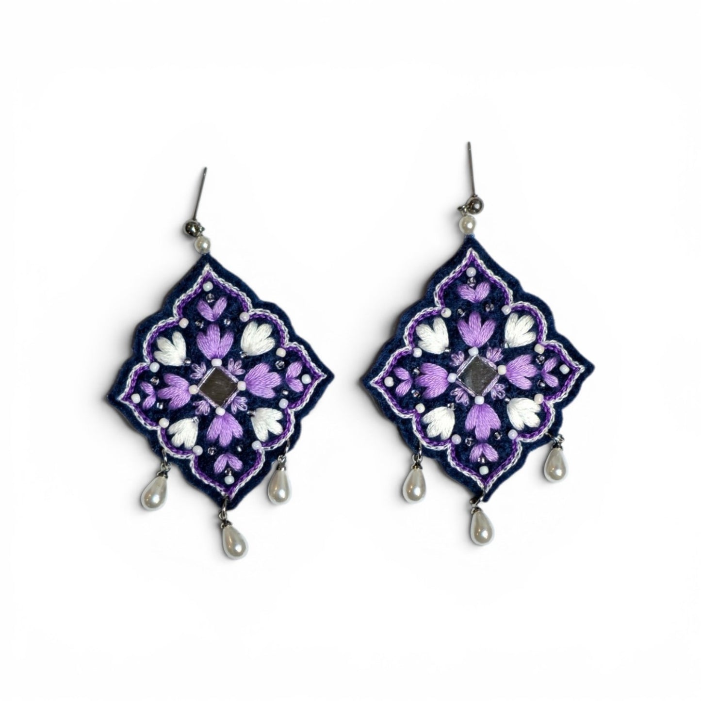 Purple Floral Medallion Earrings