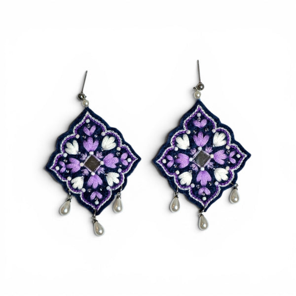 Purple Floral Medallion Earrings