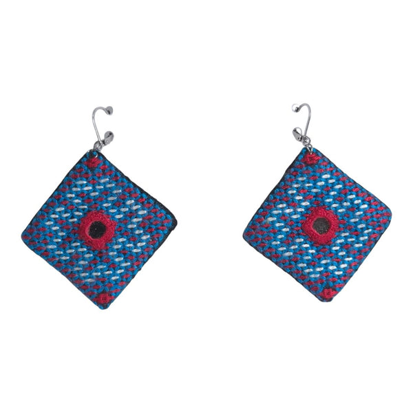 Baluchi Blue Diamond Embroidered Earrings