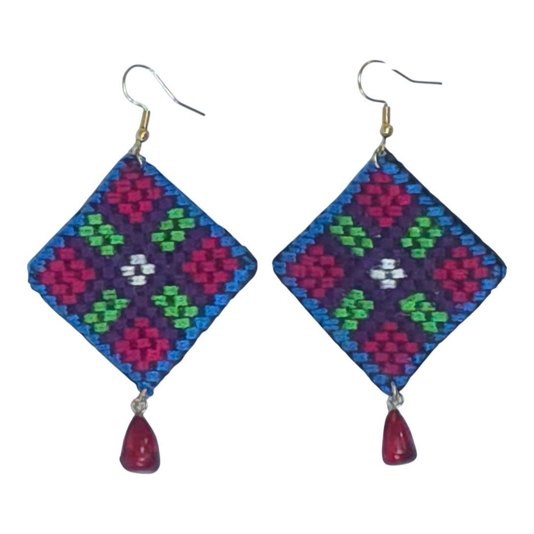 Baluchi Diamond Blue Floral Earrings - UniqueEntity Art