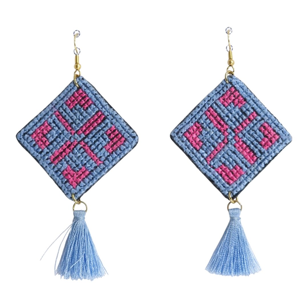 Baluchi Diamond Blue Tassel Earrings - UniqueEntity Art