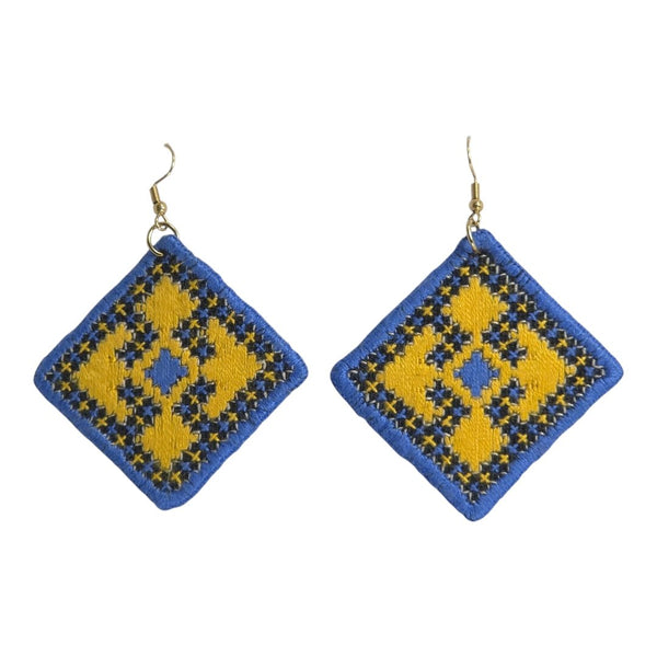 Baluchi Diamond Blue Yellow Earrings