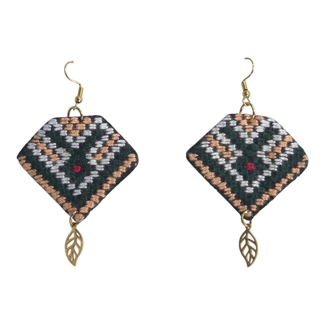 Baluchi Diamond Green Embroidered Earrings - UniqueEntity Art