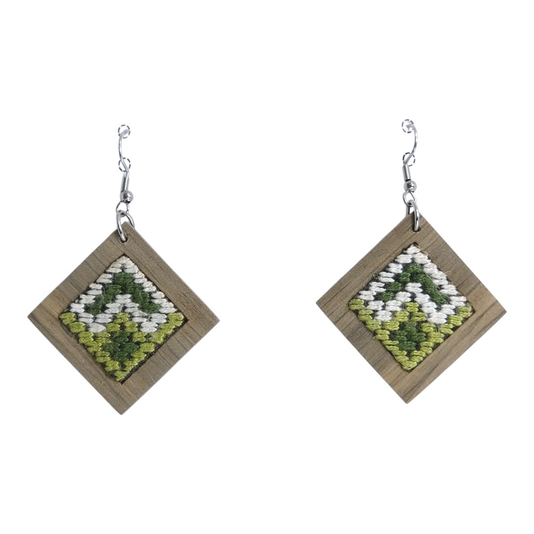Baluchi Diamond Green Needlepoint Earrings - UniqueEntity Art