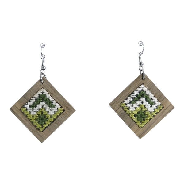 Baluchi Diamond Green Needlepoint Earrings