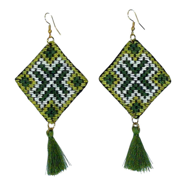 Baluchi Diamond Green Tassel Earrings