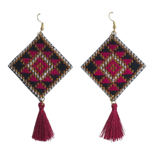 Baluchi Diamond Magenta Tassel Earrings