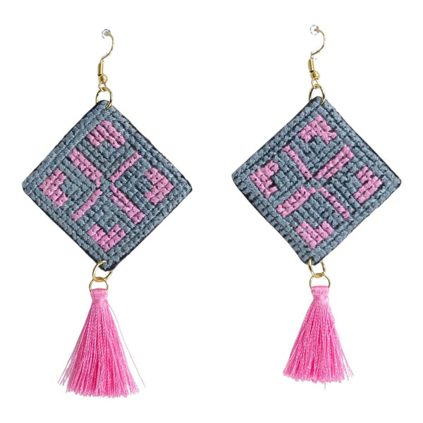 Baluchi Diamond Pink Tassel Earrings