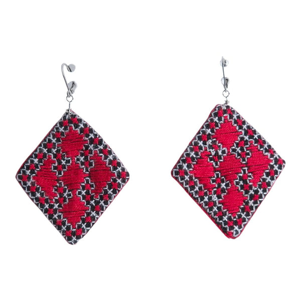 Baluchi Diamond Red Embroidered Earrings