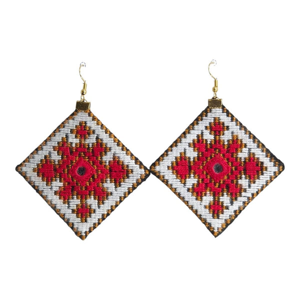 Baluchi Diamond Red Geometric Earrings