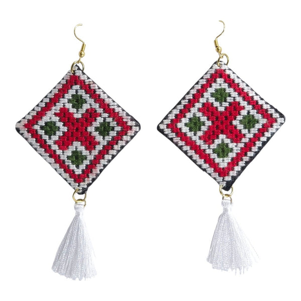 Baluchi Diamond Red Green Star Earrings