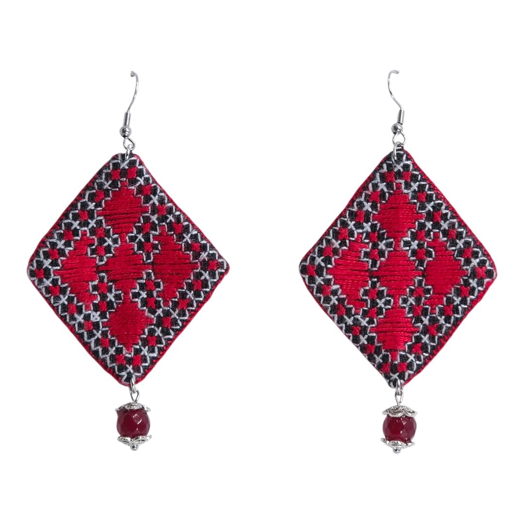 Baluchi Diamond Red Tatreez Earrings - UniqueEntity Art