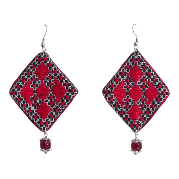 Baluchi Diamond Red Tatreez Earrings