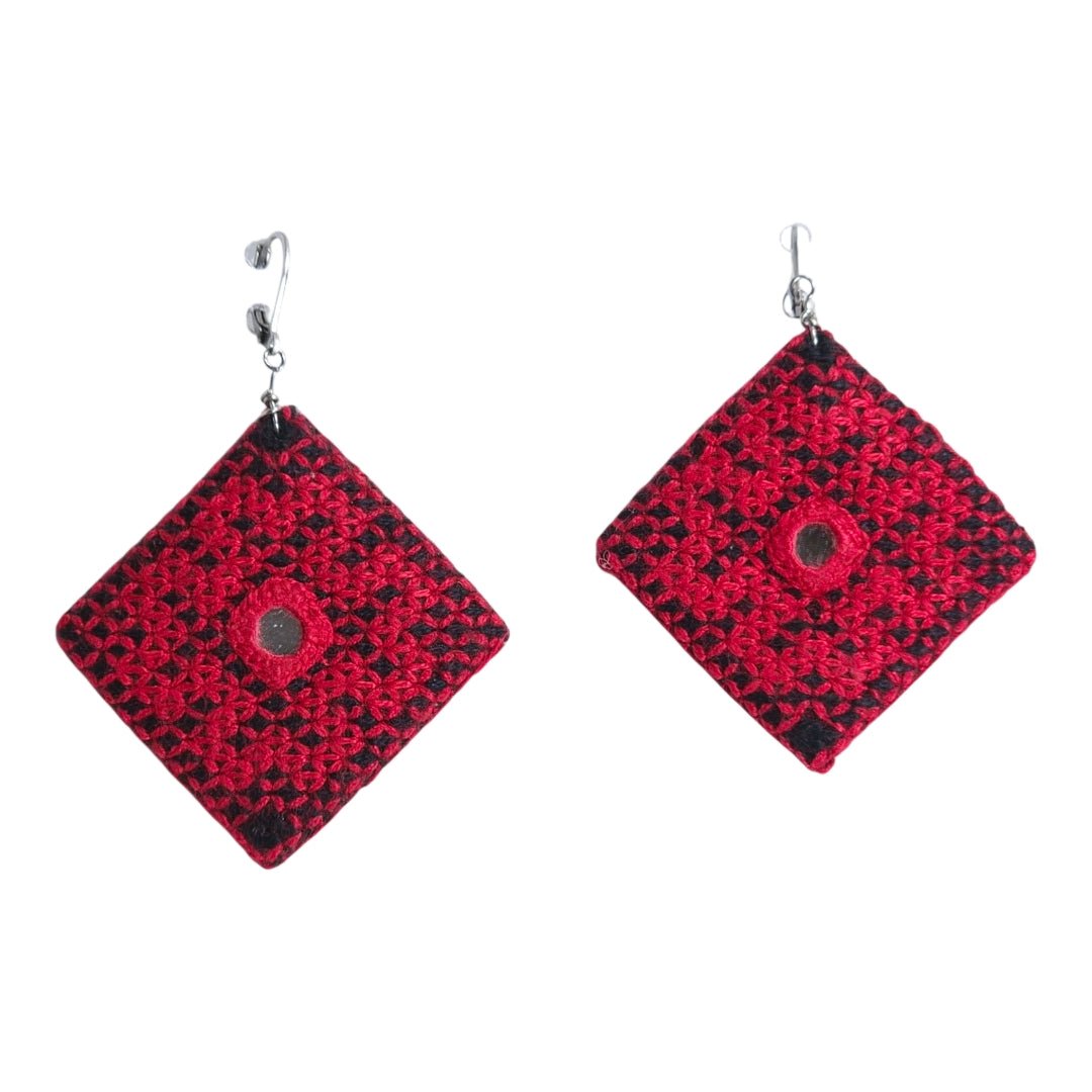Baluchi Red Diamond Lattice Earrings - UniqueEntity Art
