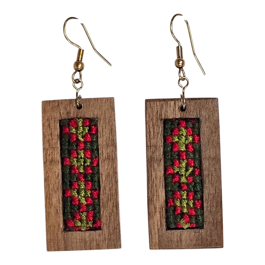 Baluchi Red Green Rectangle Earrings - UniqueEntity Art
