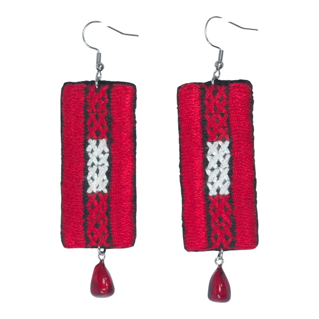 Baluchi Red Rectangle Embroidered Earrings - UniqueEntity Art