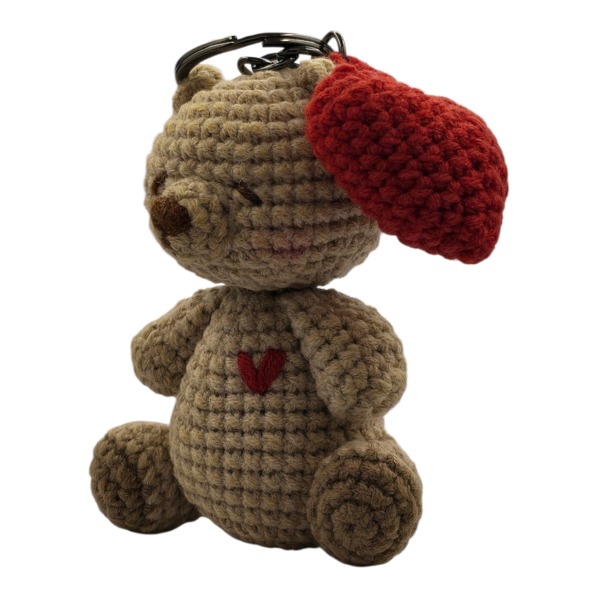 Beige Bear Red Heart Keychain - UniqueEntity Art