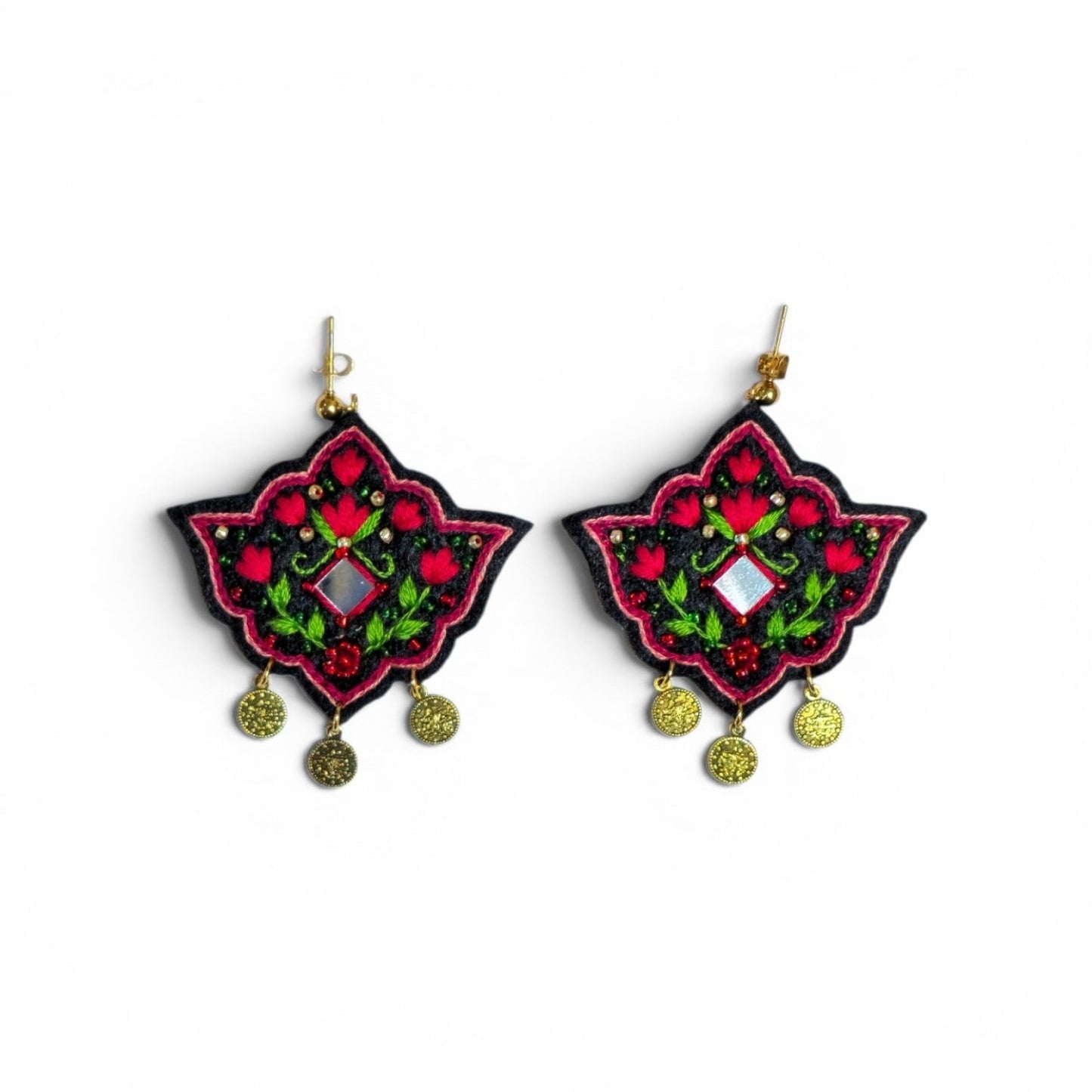 Black Floral Star Earrings - UniqueEntity Art