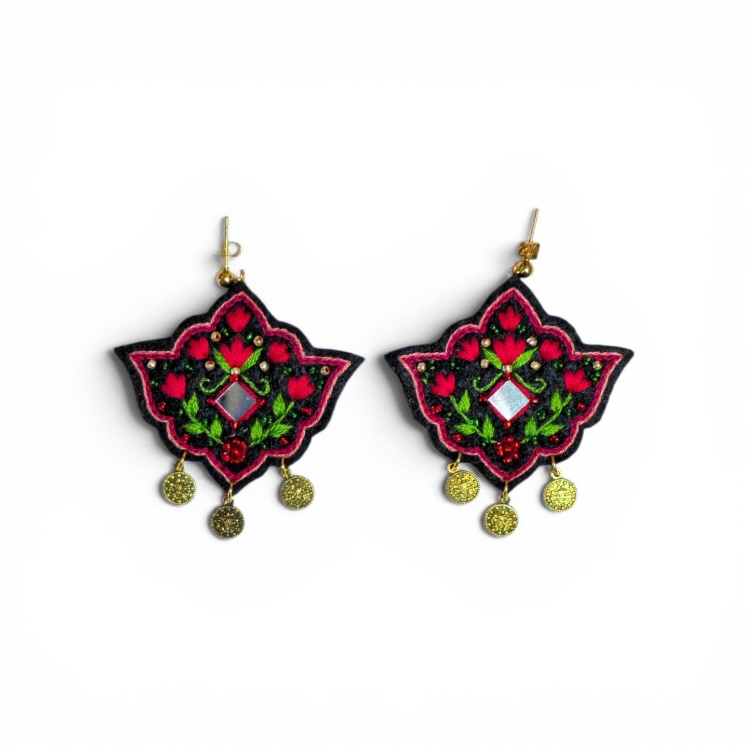 Black Floral Star Earrings - UniqueEntity Art