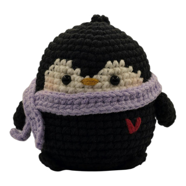Black Penguin Purple Scarf Keychain