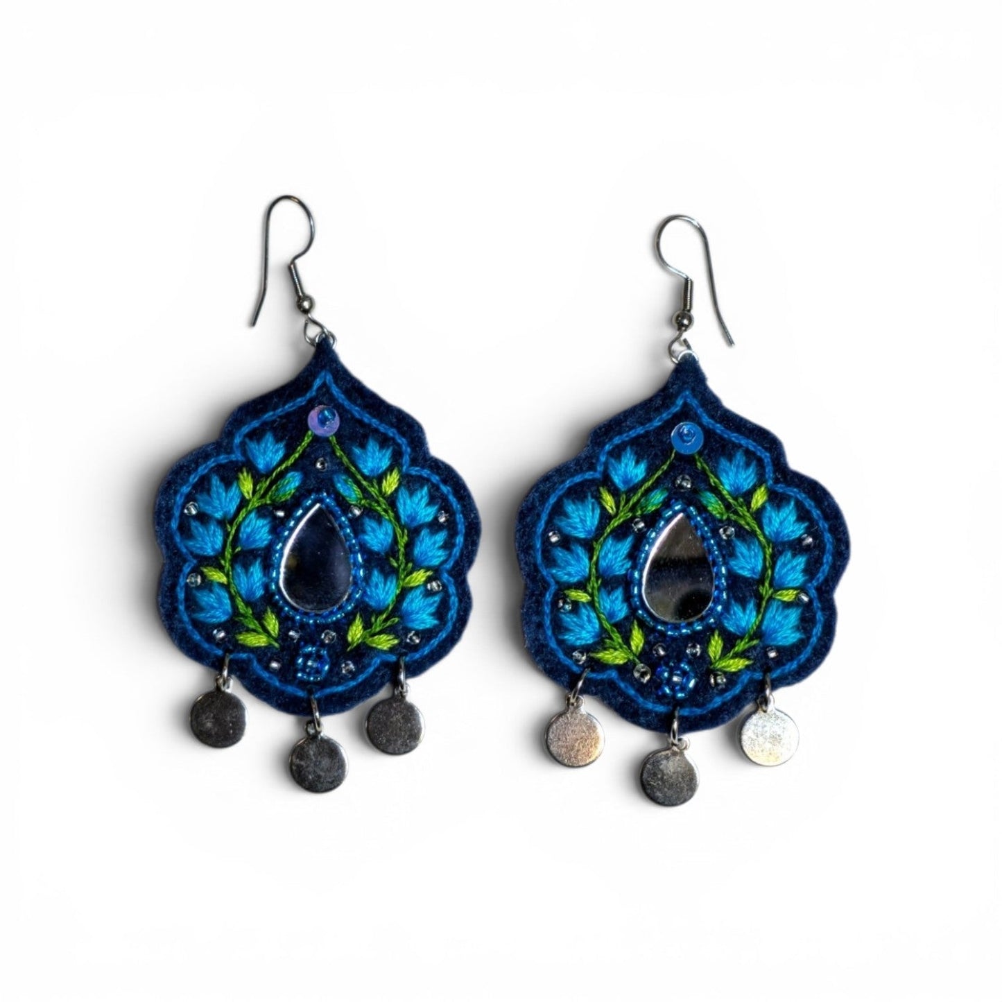Blue Floral Teardrop Earrings - UniqueEntity Art