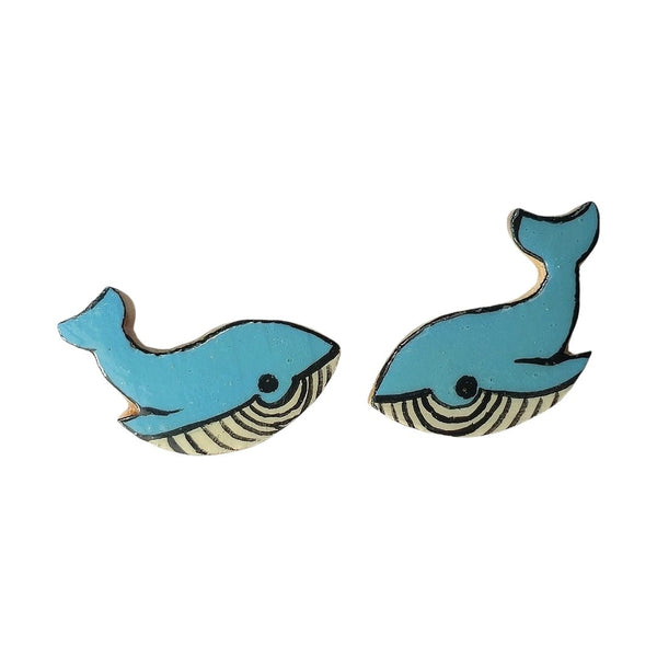 Blue Striped Whale Earrings